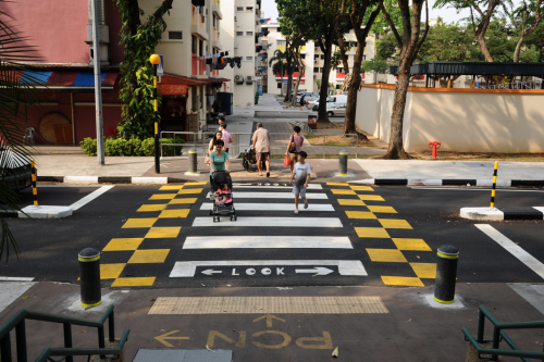 Silver Zone bollards at crossings